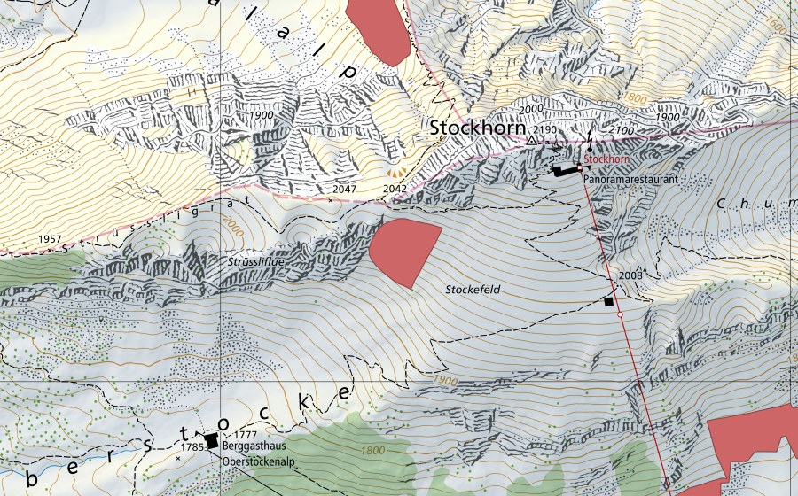 Carte nationale swisstopo avec le périmètre protégé de Stockefeld (Prairie sèche)