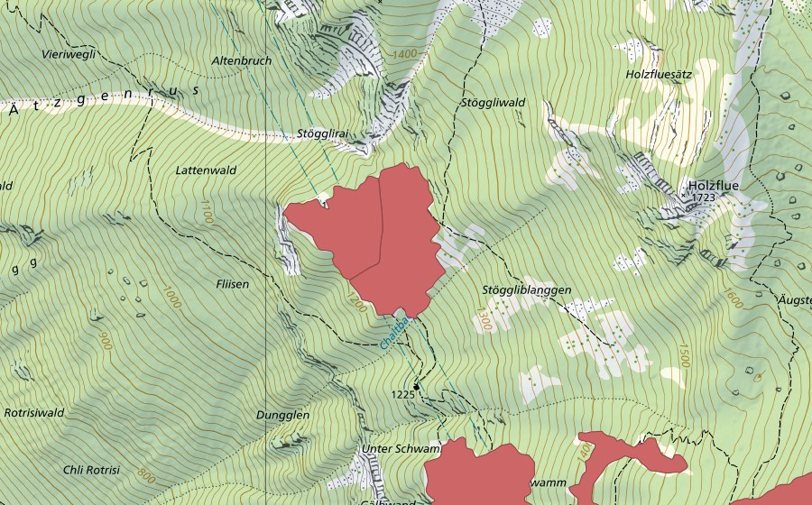 Carte nationale swisstopo avec le périmètre protégé de Stöckli (Prairie sèche)