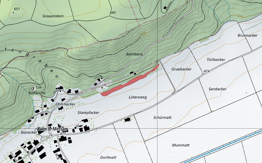 Carte nationale swisstopo avec le périmètre protégé de Stollenbord (Prairie sèche)