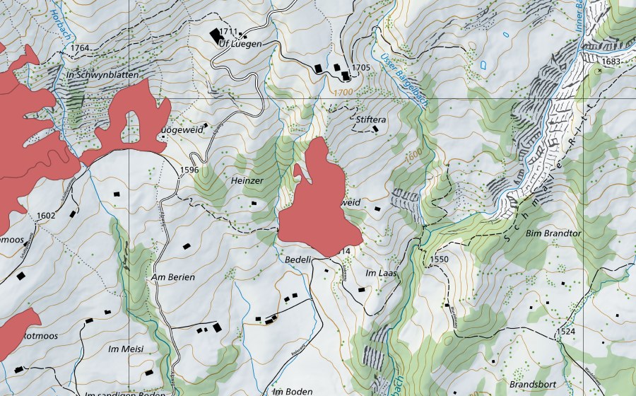Landeskarte swisstopo mit dem Schutzperimeter von Stotzweid (Trockenwiese)