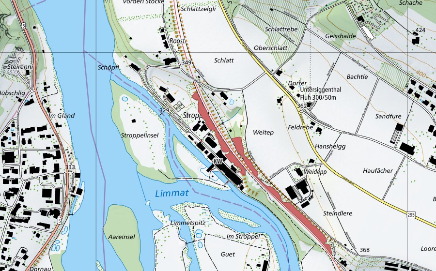 Landeskarte swisstopo mit dem Schutzperimeter von Stroppel (Trockenwiese)