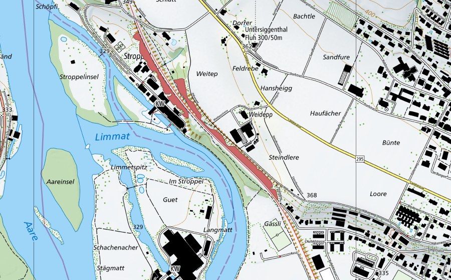 swisstopo national map showing the protected perimeter of Stroppel (Dry meadow)