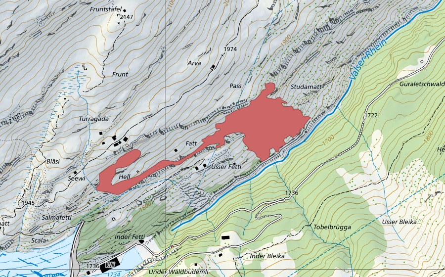 Carte nationale swisstopo avec le périmètre protégé de Studamatt (Prairie sèche)