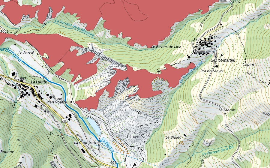 swisstopo national map showing the protected perimeter of Suen-Trogne (Dry meadow)