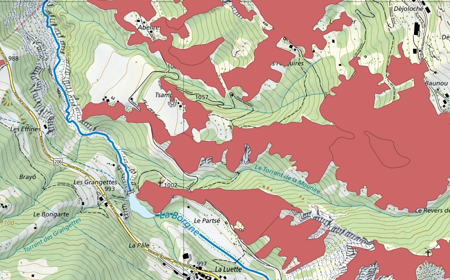 swisstopo national map showing the protected perimeter of Suen-Trogne (Dry meadow)