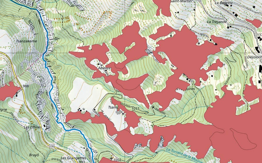 swisstopo national map showing the protected perimeter of Suen-Trogne (Dry meadow)