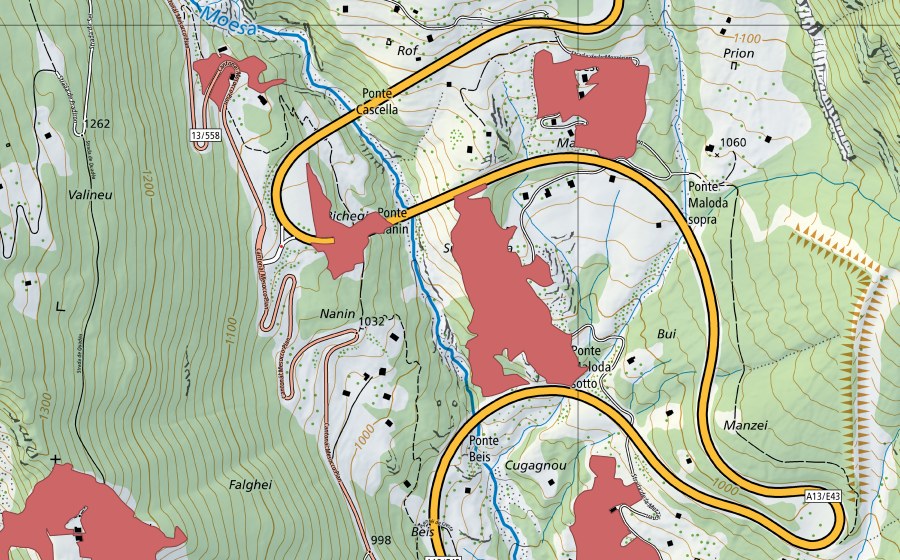 Landeskarte swisstopo mit dem Schutzperimeter von Sulegn (Trockenwiese)