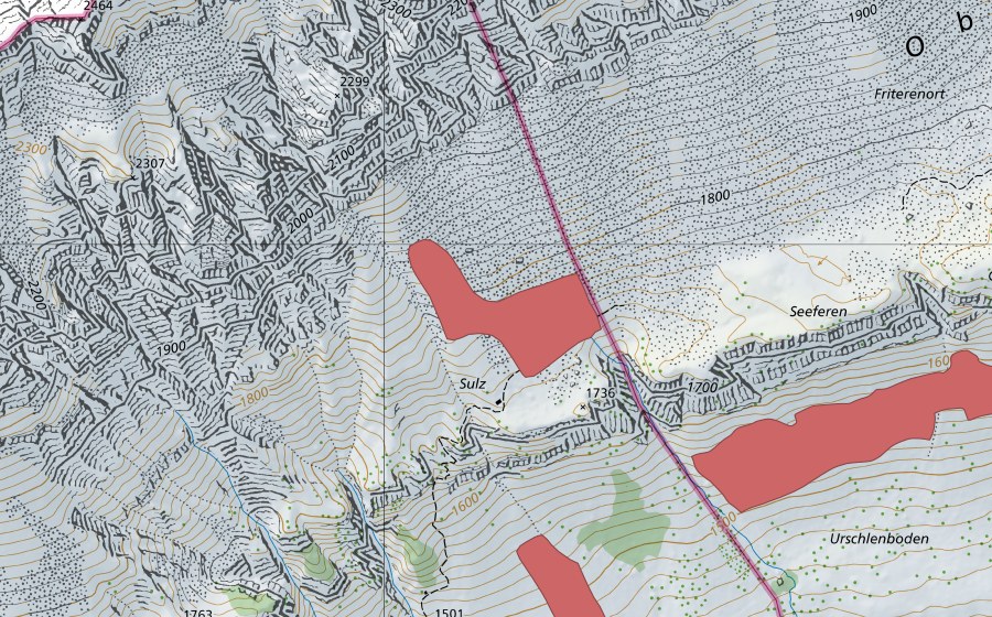 Landeskarte swisstopo mit dem Schutzperimeter von Sulz (Trockenwiese)