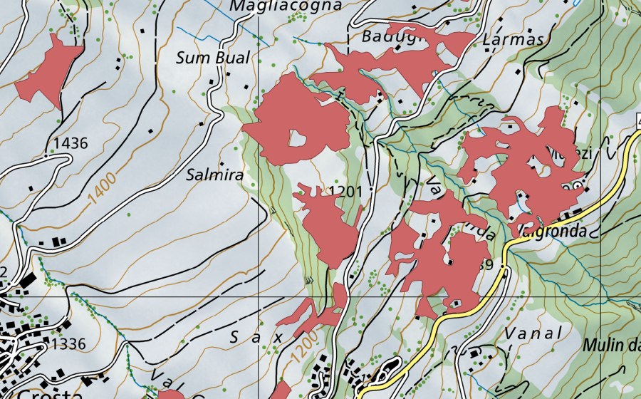 Carte nationale swisstopo avec le périmètre protégé de Sum Bual (Prairie sèche)
