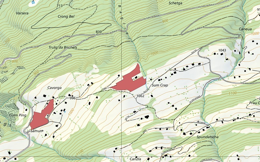 Landeskarte swisstopo mit dem Schutzperimeter von Sum Crap (Trockenwiese)