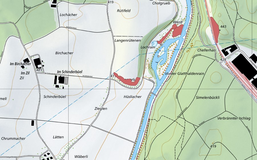 Landeskarte swisstopo mit dem Schutzperimeter von Summerlust (Trockenwiese)