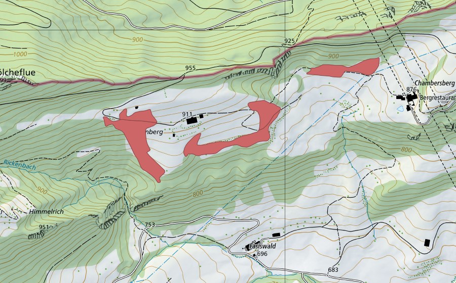 swisstopo national map showing the protected perimeter of Sunnenberg (Dry meadow)