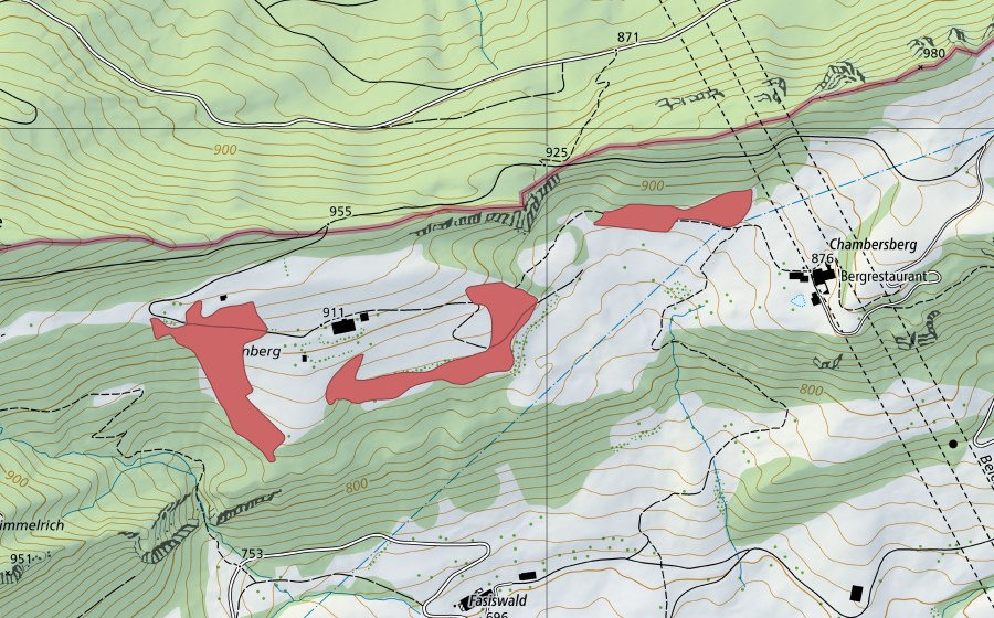 Carte nationale swisstopo avec le périmètre protégé de Sunnenberg (Prairie sèche)