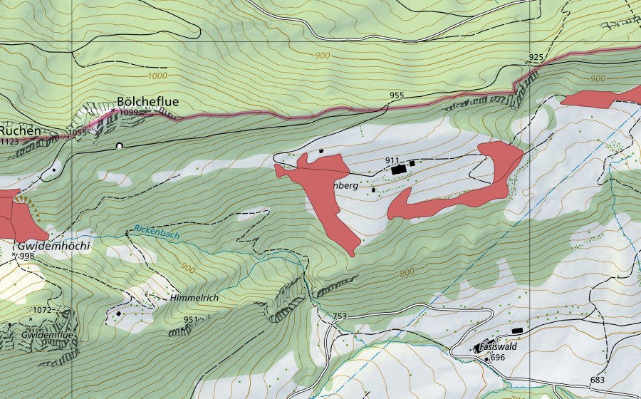 Landeskarte swisstopo mit dem Schutzperimeter von Sunnenberg (Trockenwiese)