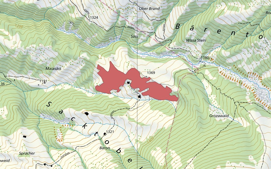 Carte nationale swisstopo avec le périmètre protégé de Sunniboden (Prairie sèche)
