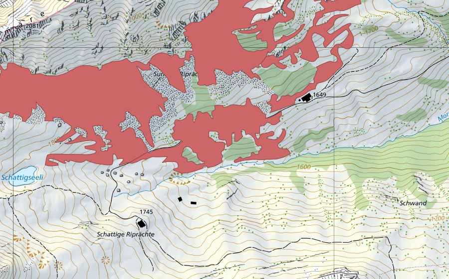 Landeskarte swisstopo mit dem Schutzperimeter von Sunnig Riprächte (Trockenwiese)