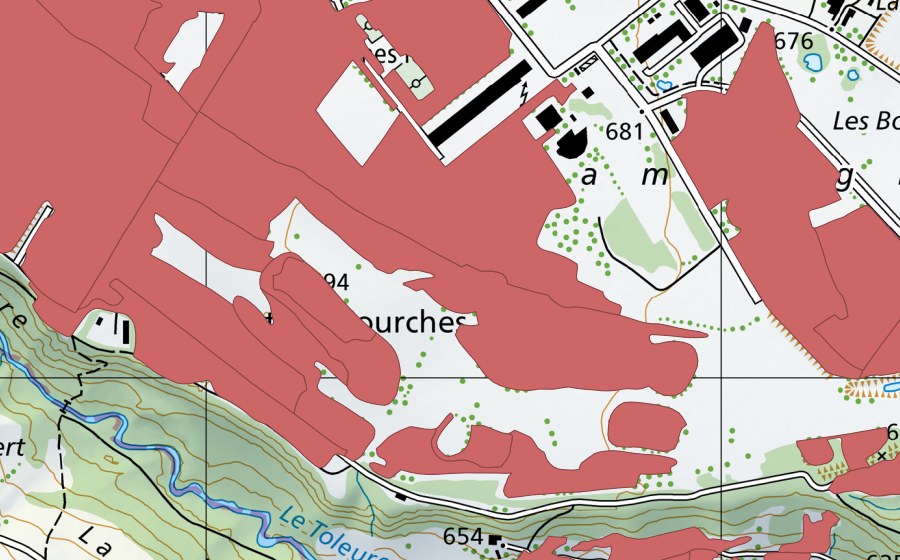 swisstopo national map showing the protected perimeter of Sur Champagne (Dry meadow)