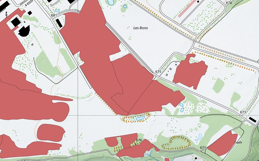swisstopo national map showing the protected perimeter of Sur Champagne (Dry meadow)