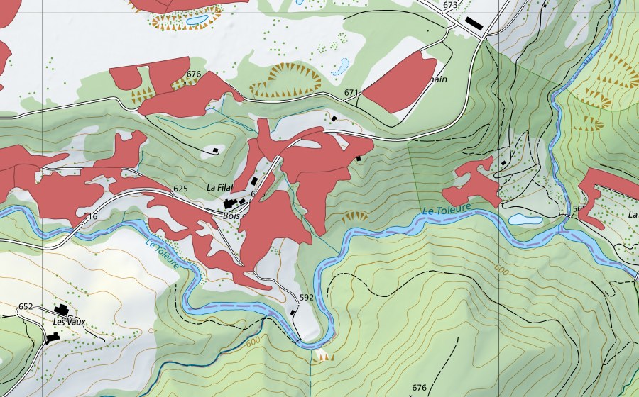 swisstopo national map showing the protected perimeter of Sur Champagne (Dry meadow)