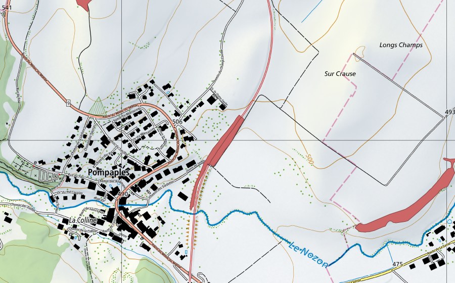 swisstopo national map showing the protected perimeter of Sur Crause (Dry meadow)