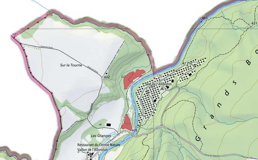 Carte nationale swisstopo avec le périmètre protégé de Sur la Tourne (Prairie sèche)