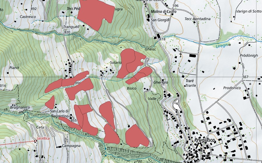 Landeskarte swisstopo mit dem Schutzperimeter von Suréi (Trockenwiese)