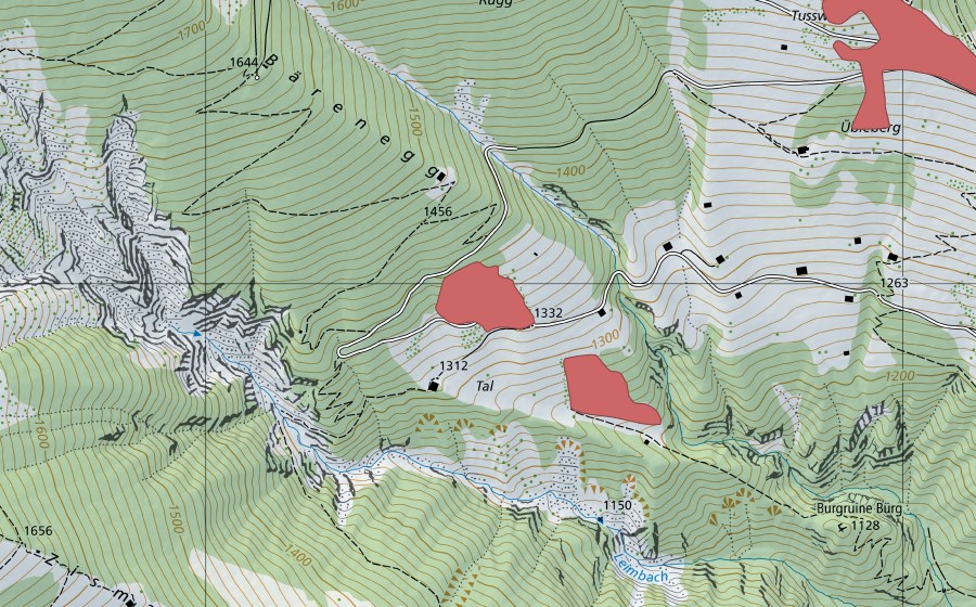 swisstopo national map showing the protected perimeter of Tal (Dry meadow)
