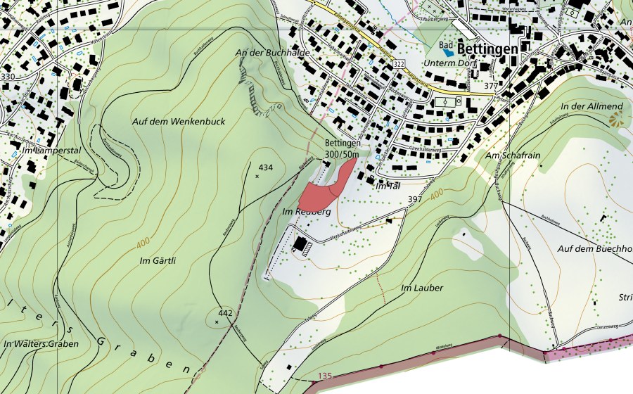 Landeskarte swisstopo mit dem Schutzperimeter von Tal (Trockenwiese)