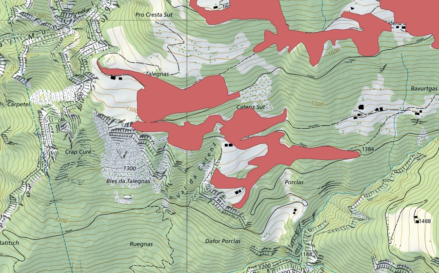 swisstopo national map showing the protected perimeter of Talegnas (Dry meadow)