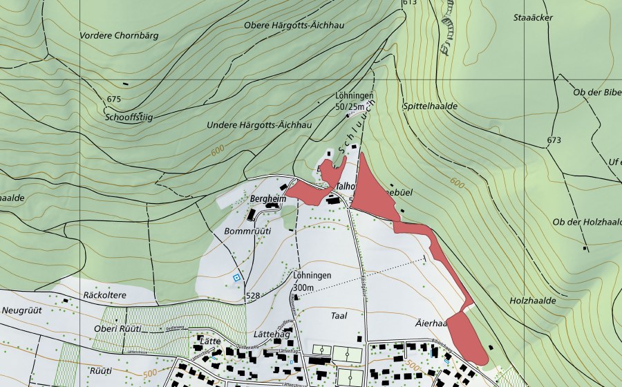 Carte nationale swisstopo avec le périmètre protégé de Talhof (Prairie sèche)