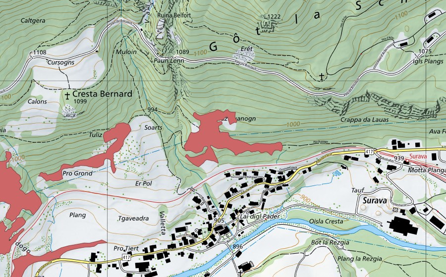 swisstopo national map showing the protected perimeter of Tauf (Dry meadow)
