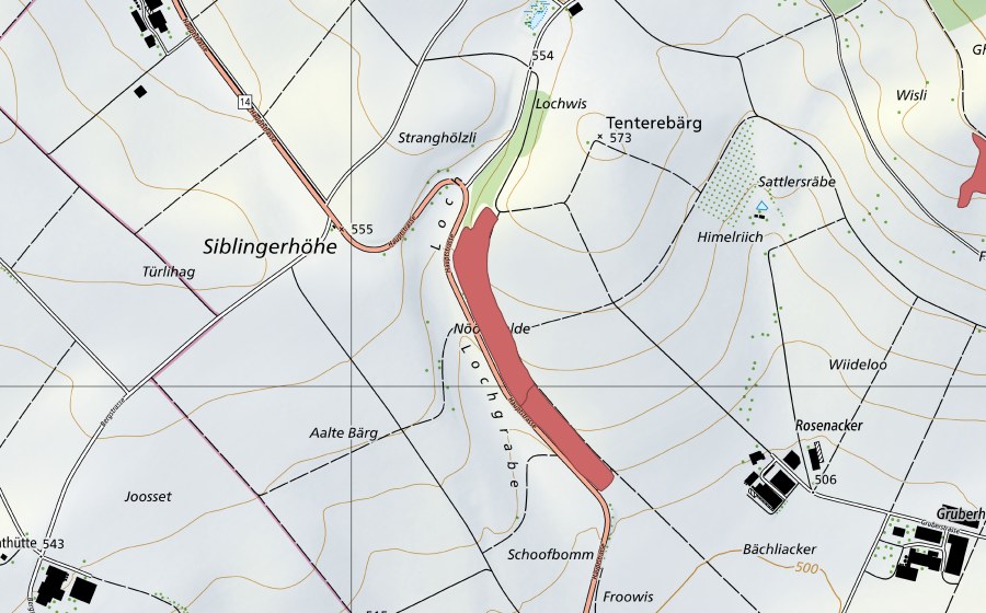 swisstopo national map showing the protected perimeter of Tenterenberg (Dry meadow)
