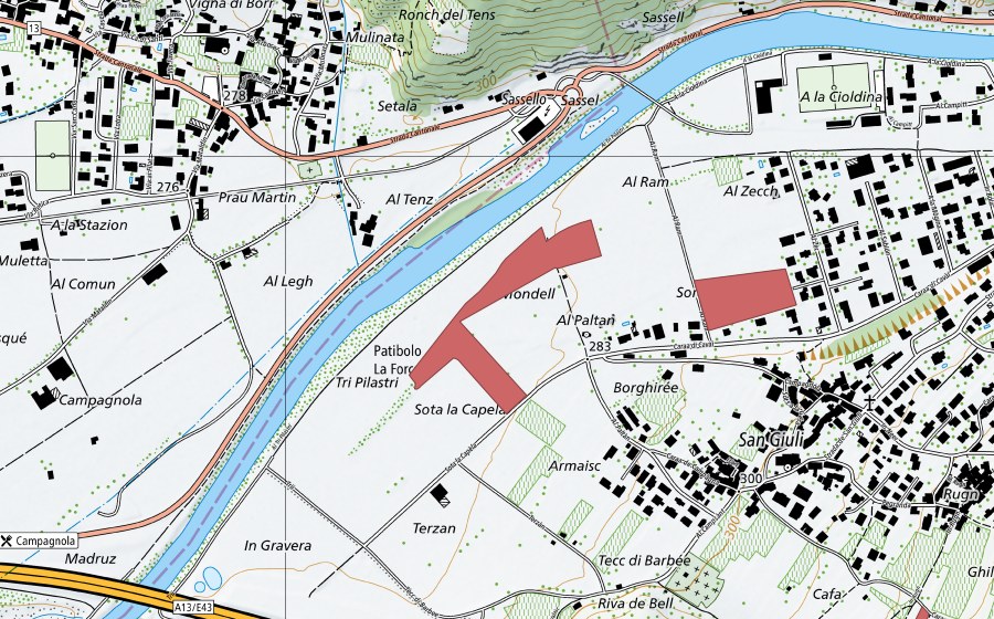 Landeskarte swisstopo mit dem Schutzperimeter von Terzan (Trockenwiese)