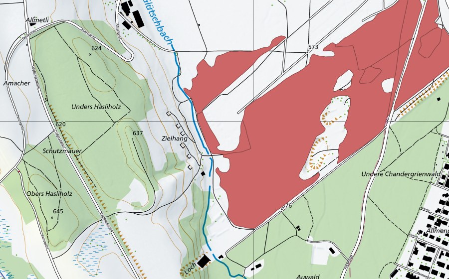 Carte nationale swisstopo avec le périmètre protégé de Thierachern-Allmid (Prairie sèche)