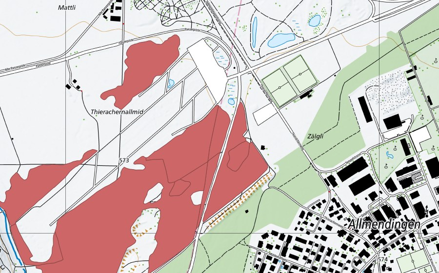 swisstopo national map showing the protected perimeter of Thierachern-Allmid (Dry meadow)