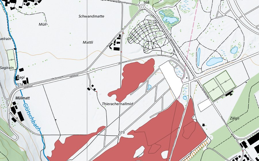 swisstopo national map showing the protected perimeter of Thierachern-Allmid (Dry meadow)