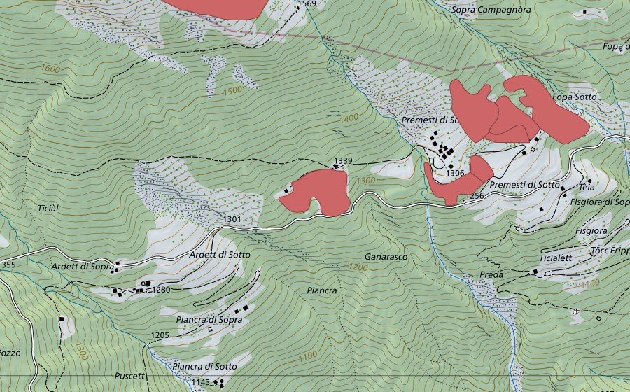 Landeskarte swisstopo mit dem Schutzperimeter von Ticiall (Trockenwiese)