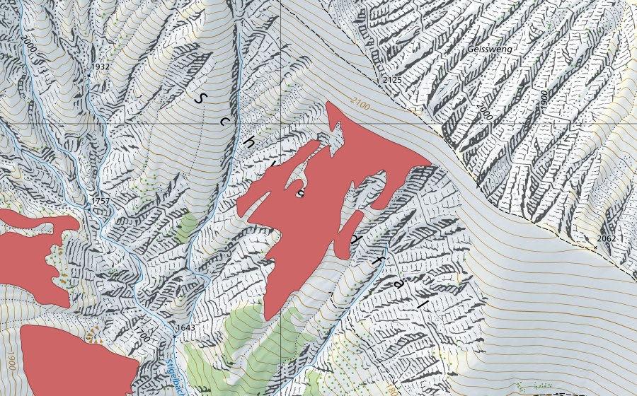 Carte nationale swisstopo avec le périmètre protégé de Tierberg (Prairie sèche)