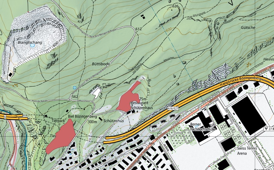 Landeskarte swisstopo mit dem Schutzperimeter von Tierpark (Trockenwiese)