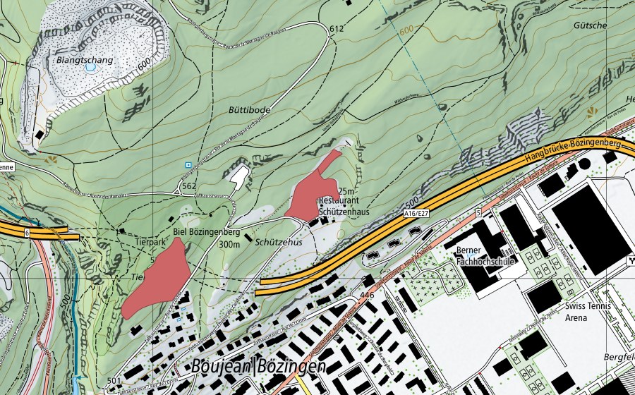 Carte nationale swisstopo avec le périmètre protégé de Tierpark (Prairie sèche)