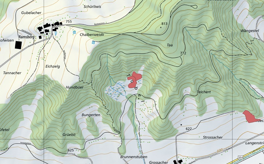 Carte nationale swisstopo avec le périmètre protégé de Tobel (Prairie sèche)