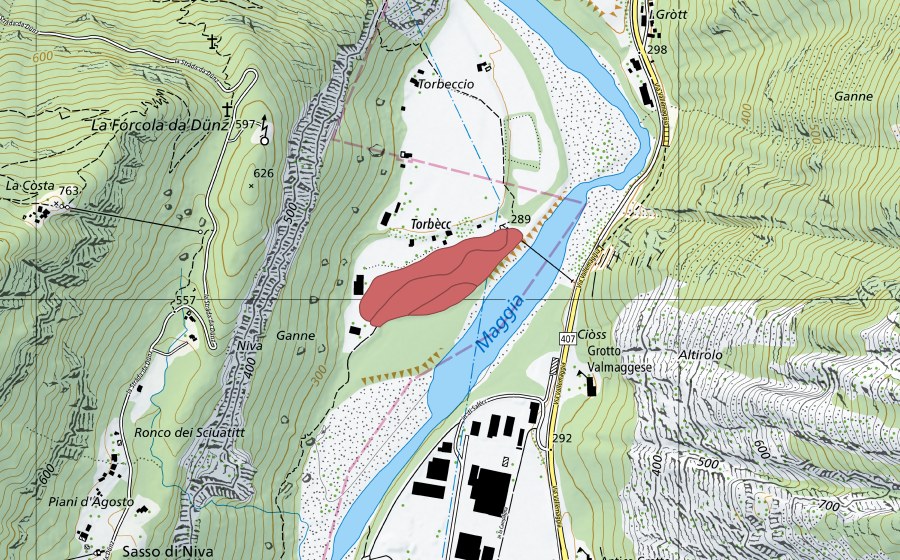 Landeskarte swisstopo mit dem Schutzperimeter von Torbeccio (Trockenwiese)