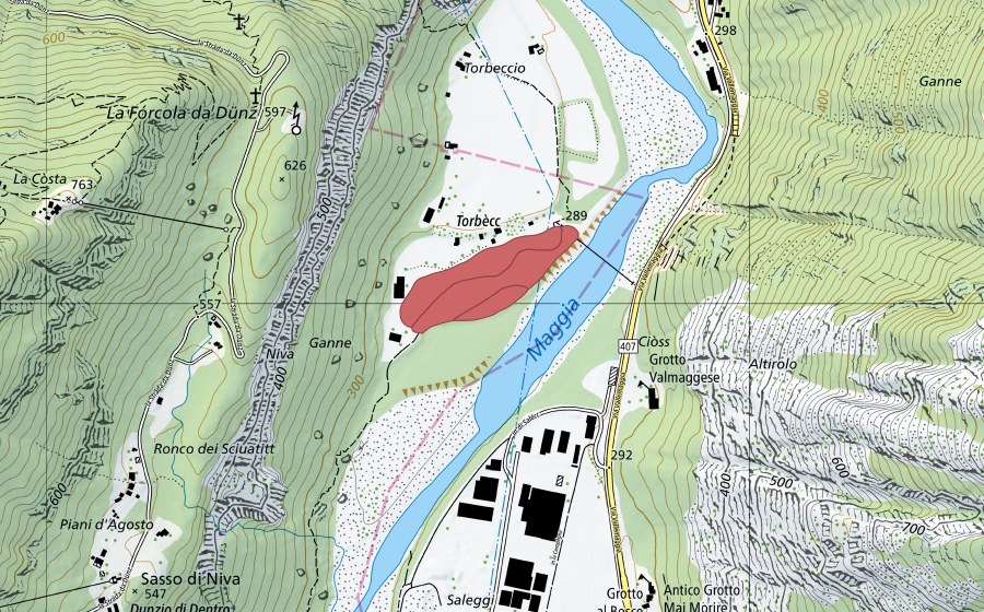 swisstopo national map showing the protected perimeter of Torbeccio (Dry meadow)