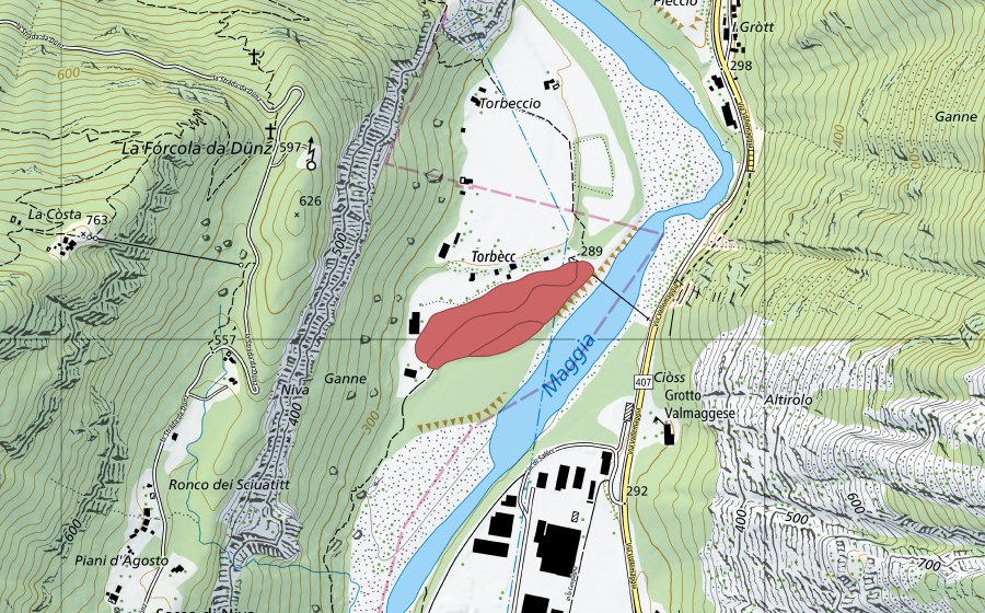 Landeskarte swisstopo mit dem Schutzperimeter von Torbeccio (Trockenwiese)
