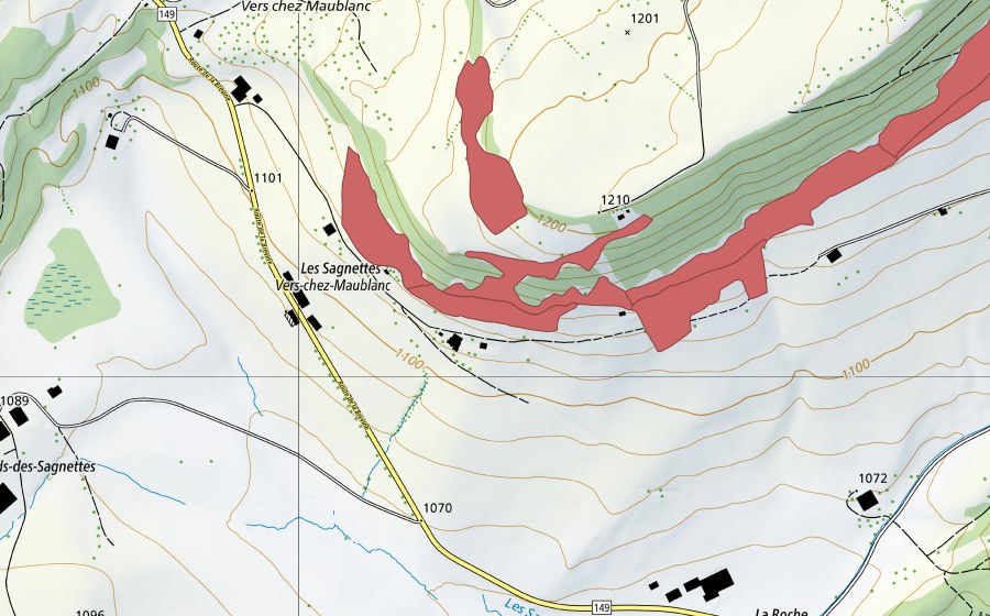 Landeskarte swisstopo mit dem Schutzperimeter von Trémalmont (Trockenwiese)