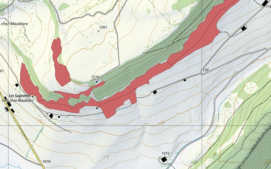 Carte nationale swisstopo avec le périmètre protégé de Trémalmont (Prairie sèche)