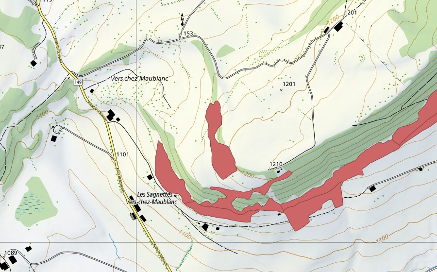 swisstopo national map showing the protected perimeter of Trémalmont (Dry meadow)