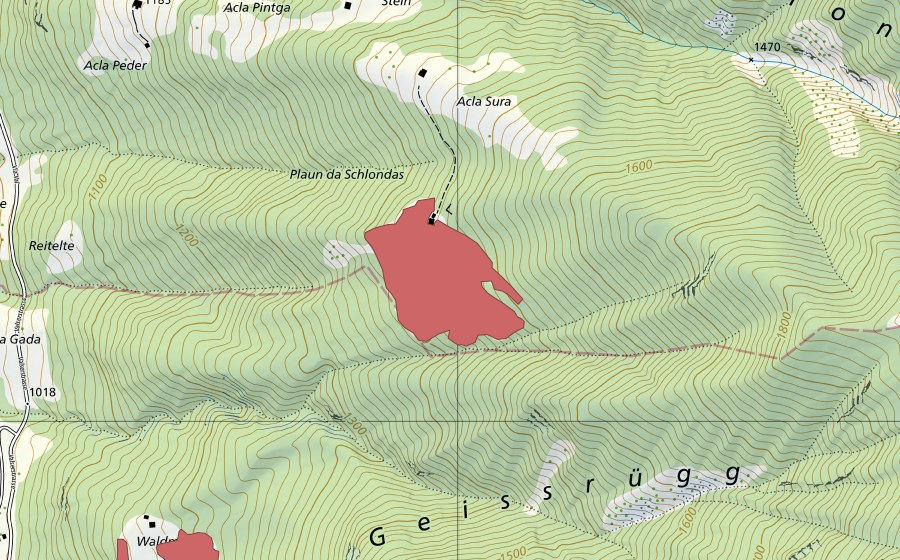 Carte nationale swisstopo avec le périmètre protégé de Trestel (Prairie sèche)