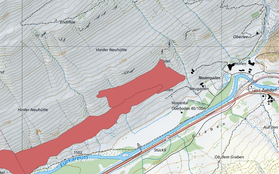 Carte nationale swisstopo avec le périmètre protégé de Tristlen (Prairie sèche)