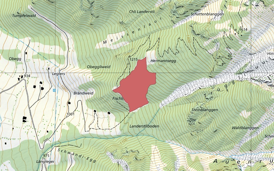 Carte nationale swisstopo avec le périmètre protégé de Trügglisrus (Prairie sèche)